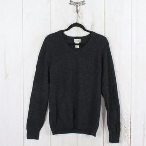 LL Bean Charcoal Gray 100% Lambs Wool V-Neck Pullover Sweater Size M Reg